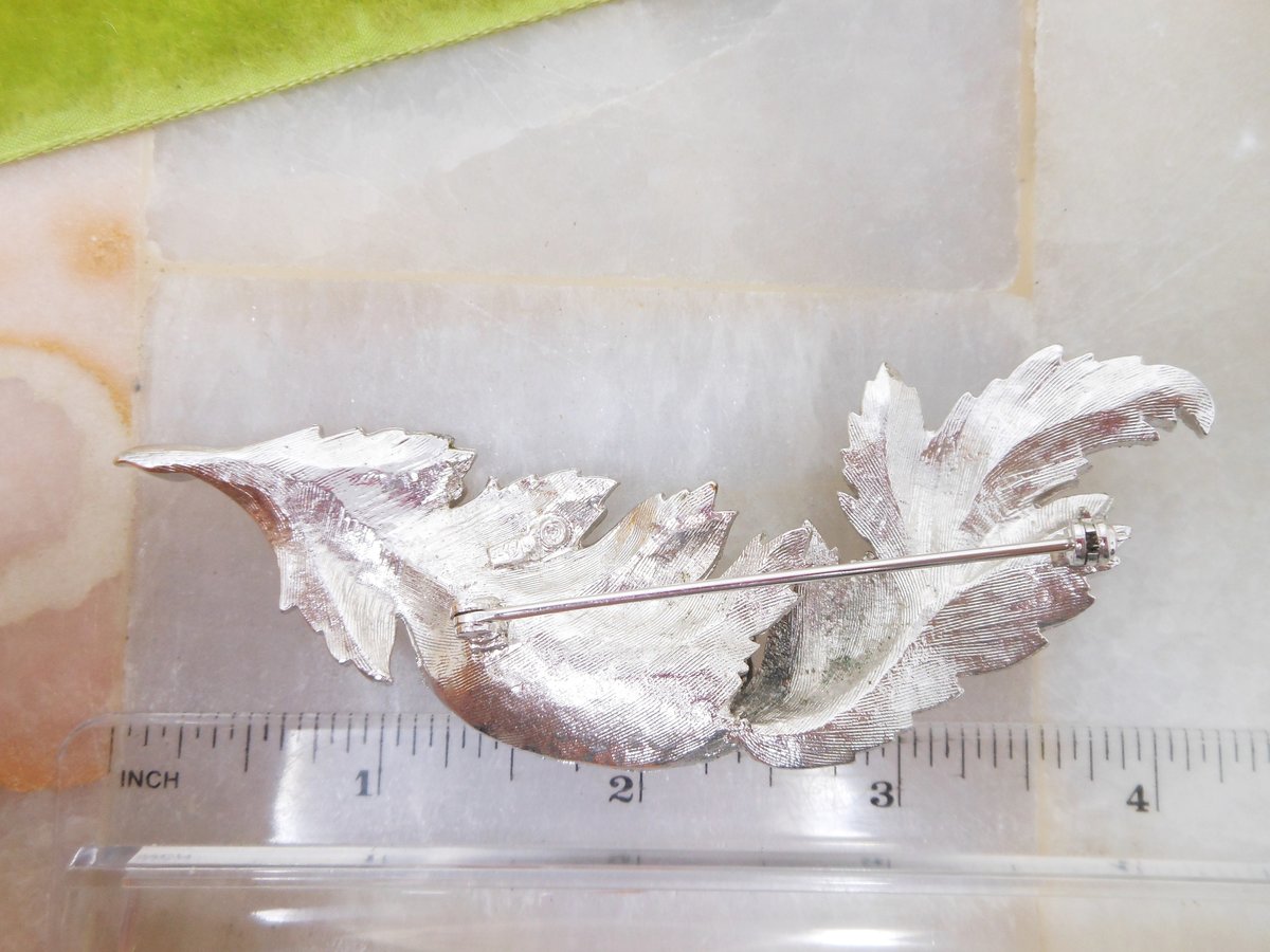Vintage CORO Huge Textured Leaf Brooch Silvertone Ruffled Pin Designer Pegasus Classic Mid Century Jewelry Gift, VivianJoel.com