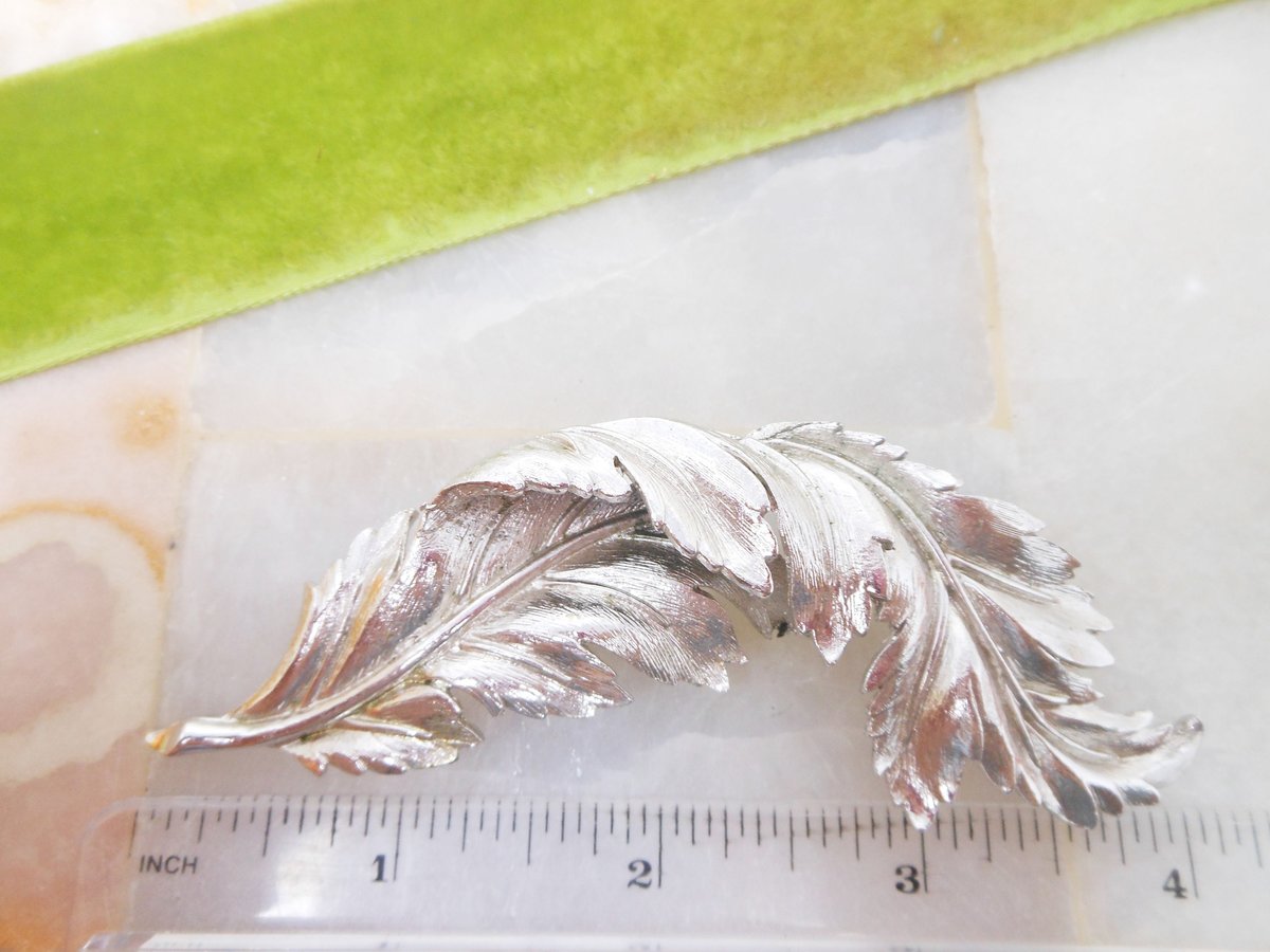 Vintage CORO Huge Textured Leaf Brooch Silvertone Ruffled Pin Designer Pegasus Classic Mid Century Jewelry Gift, VivianJoel.com