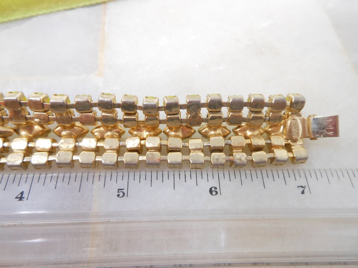 Vintage WARNER Givre Glass Bracelet Rhinestone Yellow Citrine Regency Revival Designer Mid Century Jewelry Gift, VivianJoel.com