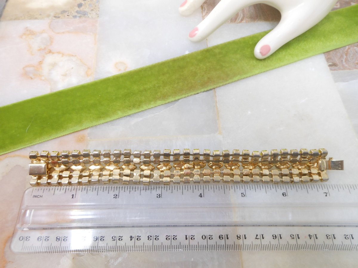 Vintage WARNER Givre Glass Bracelet Rhinestone Yellow Citrine Regency Revival Designer Mid Century Jewelry Gift, VivianJoel.com