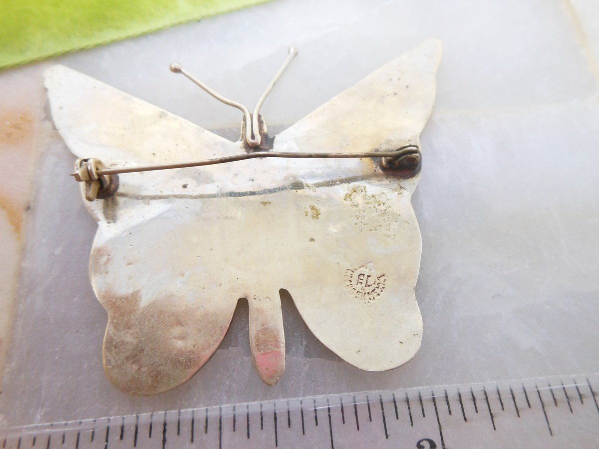 Vintage STERLING SILVER Butterfly Brooch Abalone Shell Inlay 925 Pin Mexico Artisan Designer Mid Century Jewelry Gift, VivianJoel.com
