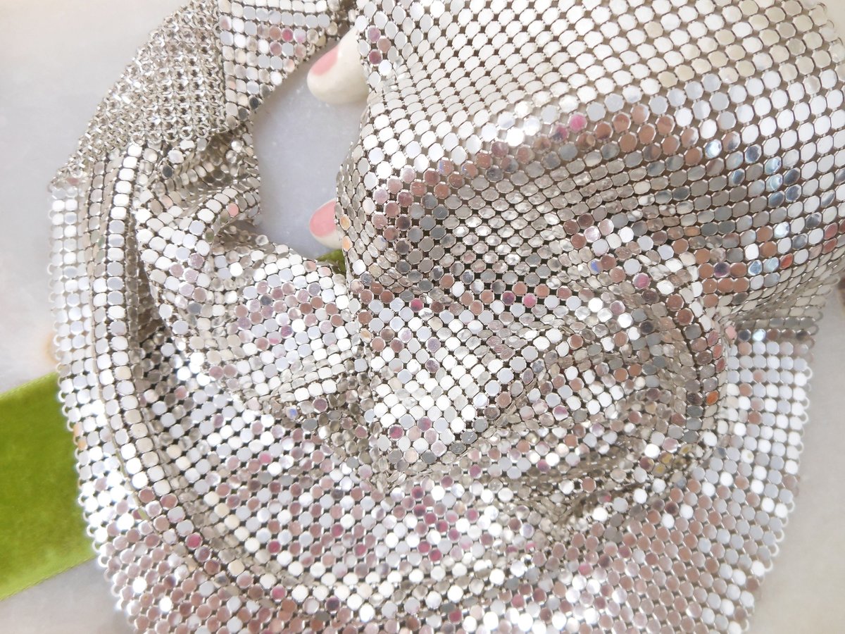 Vintage WHITING DAVIS Mesh Necklace Scarf Bib Silvertone Iconic Liquid Metal Designer Mid Century Jewelry Gift,  VivianJoel.com