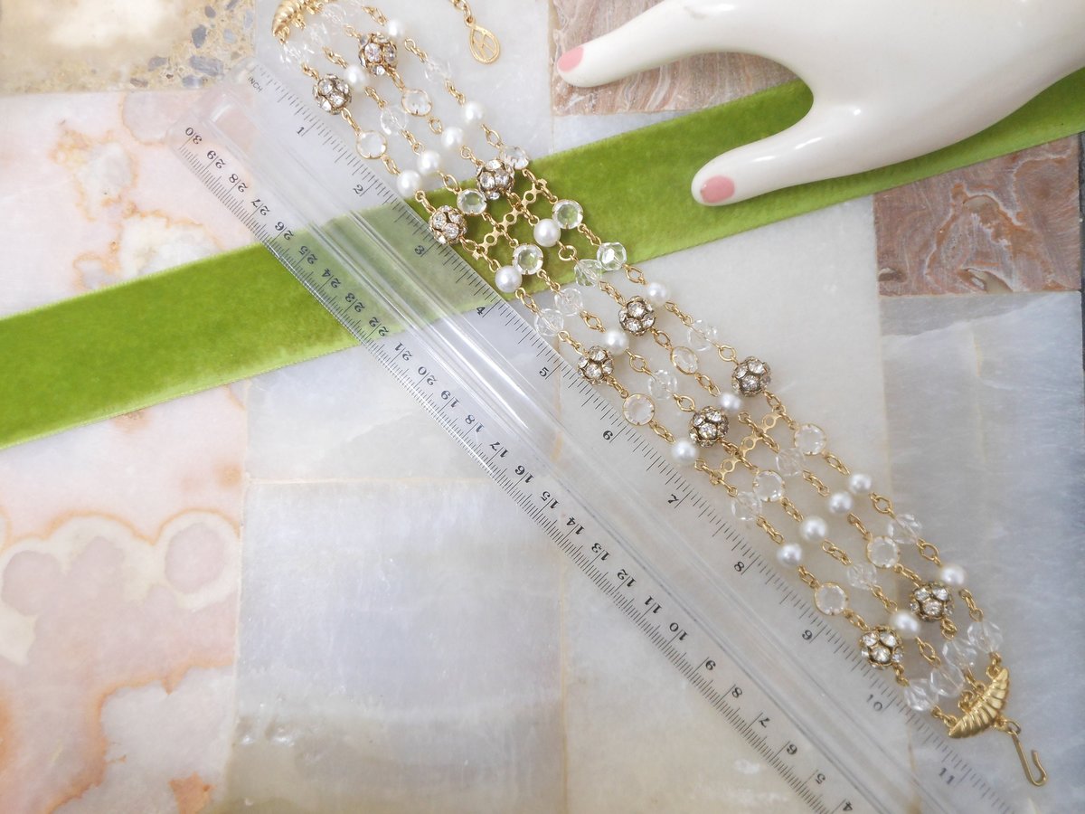 Vintage Crystal Pearl Choker Necklace Rhinestone Bead Multi Strand Beze Set Designer Mid Century Jewelry Gift, VivianJoel.com