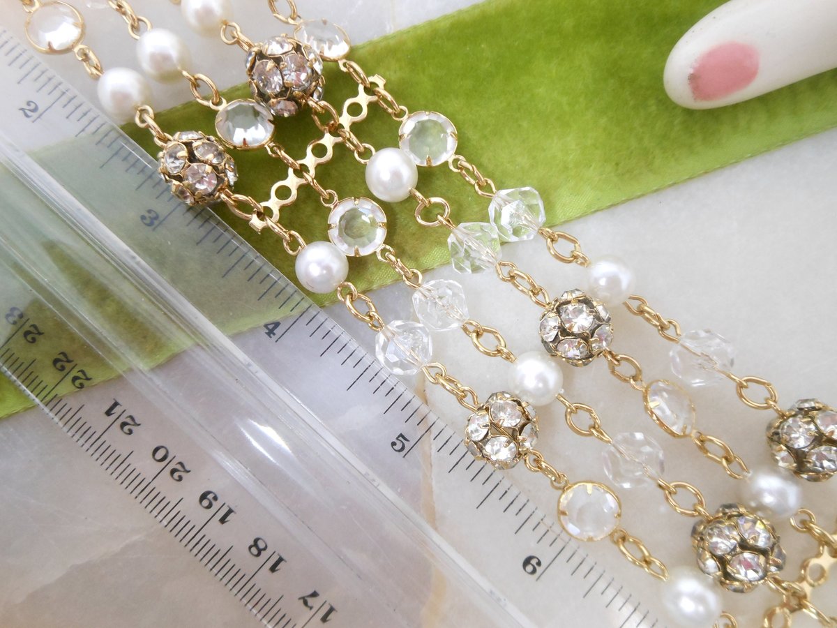 Vintage Crystal Pearl Choker Necklace Rhinestone Bead Multi Strand Beze Set Designer Mid Century Jewelry Gift, VivianJoel.com