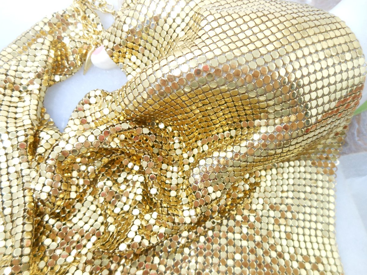 Vintage WHITING DAVIS Mesh Necklace Scarf Bib Gold Plate Chainmail Iconic Liquid Metal Designer Mid Century Jewelry Gift,  VivianJoel.com