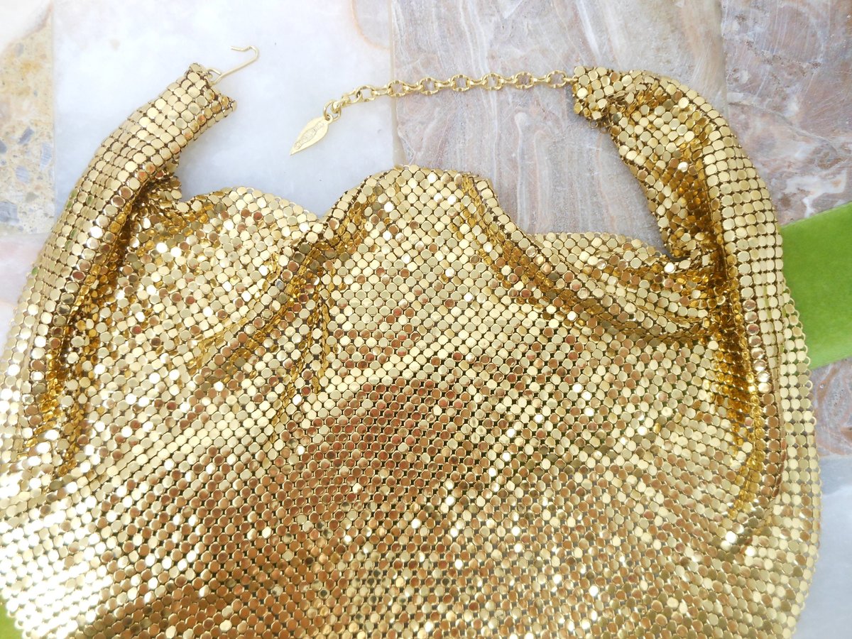 Vintage WHITING DAVIS Mesh Necklace Scarf Bib Gold Plate Chainmail Iconic Liquid Metal Designer Mid Century Jewelry Gift,  VivianJoel.com