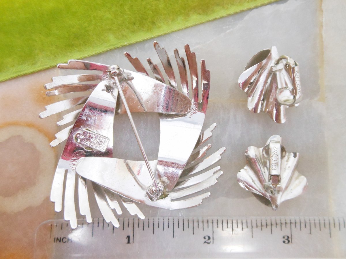 Vintage CORO Pegasus Brooch Earrings Set Demi Parure Clip On Designer Classic Modernist Classic Pin Mid Century Jewelry Gift, VivianJoel.com