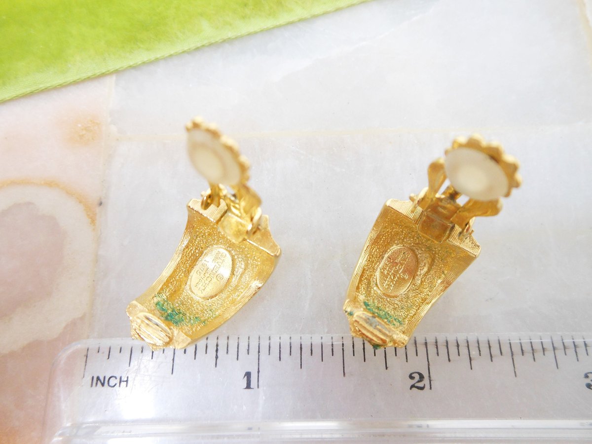 Vintage GIVENCHY Earrings Shiny Gold Plate Designer Clip On Classic Timeless Half Hoop Paris New York Runway Jewelry Gift, VivianJoel.com