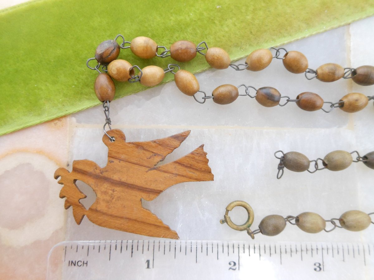 Vintage Peace Dove Bird Necklace Carved Wood Handcraft Pendant Jewelry Folk Art Boho Hippie Kitsch Gift Mid Century, VivianJoel.com