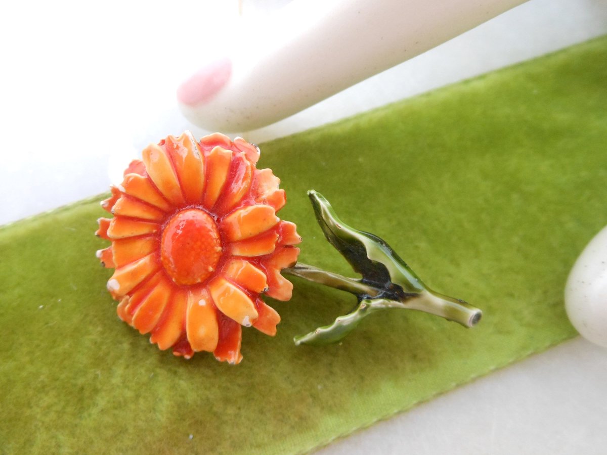Vintage HAR Enamel Flower Pin Petite Mini Brooch Orange Daisy Designer Jewelry Mid Century Gift, VivianJoel.com
