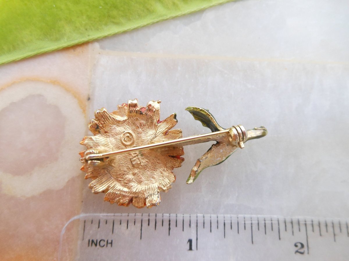 Vintage HAR Enamel Flower Pin Petite Mini Brooch Orange Daisy Designer Jewelry Mid Century Gift, VivianJoel.com