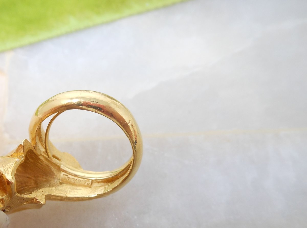 Vintage Crown TRIFARI Elephant Ring Ruby Glass Eye Gold Plate Figural Statement Costume Mid Century Designer * RARE* Jewelry, VivianJoel.com