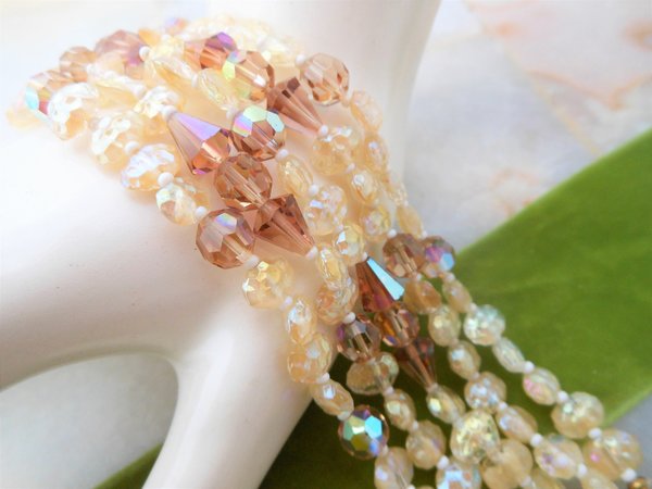 Vintage ROBERT ORIGINAL Bead Bracelet 5 Strand Art Glass Crystal Designer Wide Cuff Mid Century Jewelry Gift, VivianJoel.com