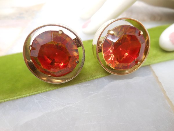 Vintage Huge Cufflinks Crystal Rivoli Gold Tone Disco Groom Best Man Mid Century Cuff Link Jewelry Gift,  VivianJoel.com