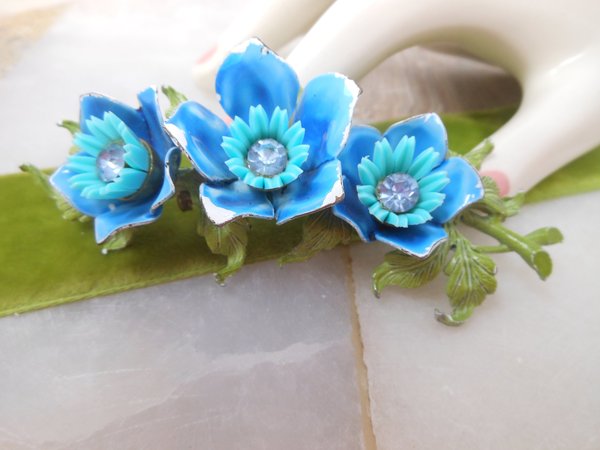 Vintage SELRO SELINI Designer Pin Brooch Blue Enamel Huge Cluster Rhinestone Designer Jewelry Mid Century, VivianJoel.com