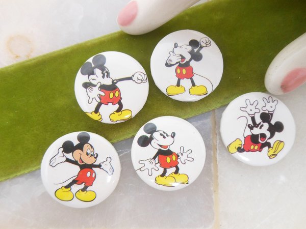 Vintage DISNEY Button Cover Pin Set Mickey Mouse Cartoon Character Lot Jewelry Gift Mid Century, VivianJoel.com