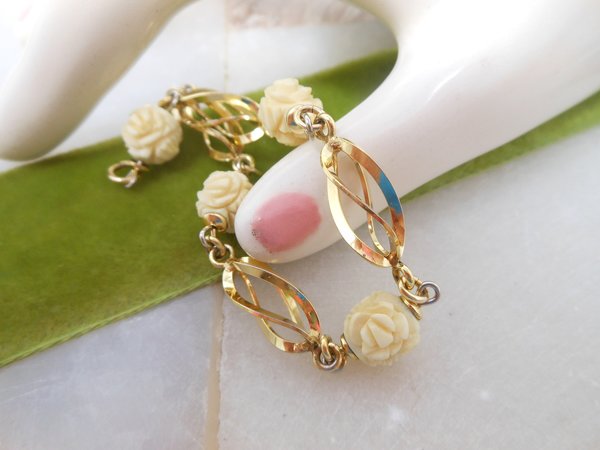 Vintage DANECRAFT 1/20 14KT GF Rose Bracelet Gold Fill Gold Filled Flower Mid Century Gift, VivianJoel.com