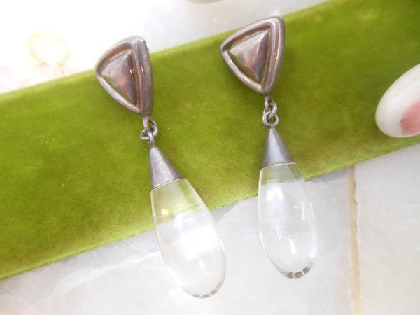 Vintage BAYANIHAN Sterling Silver Earrings Pierced Lucite Pool of Light Dangle Drop 925 Designer Jewelry Gift, VivianJoel.com