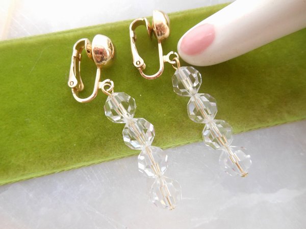 Vintage SWAROVSKI Crystal Earrings Dangle Drop Bead SAL Clip On Designer Jewelry Gift, VivianJoel.com