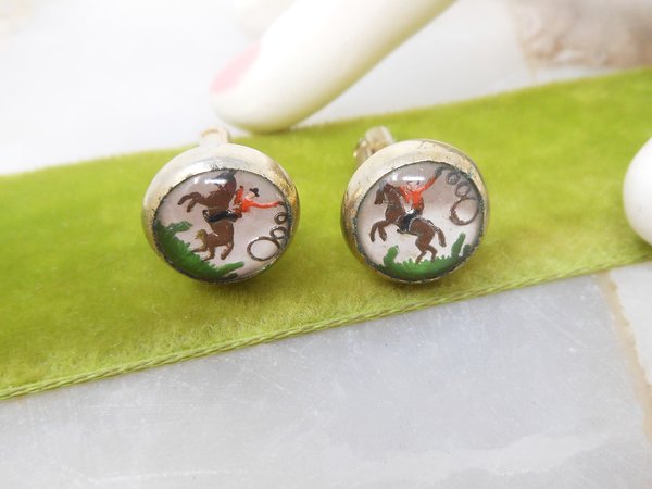 Vintage Cufflinks Bubble Glass Reverse Carved Cowboy Rodeo Cuff Link Groom Best Man Jewelry Gift Mid Century, VivianJoel.com