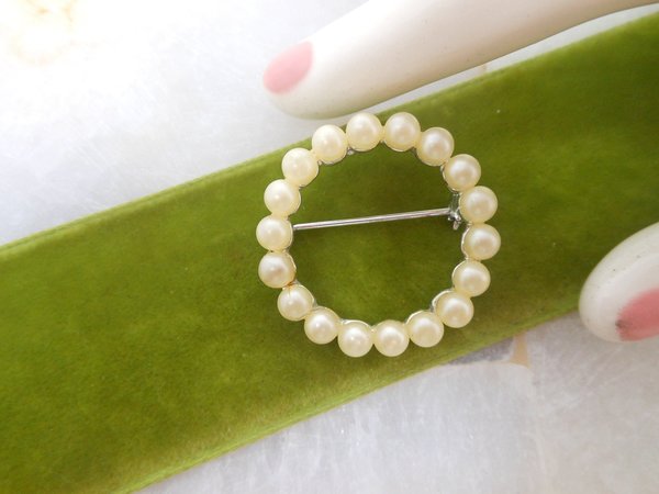 Vintage MARVELLA Brooch Faux Pearl Pin Bead Wreath Timeless Mid Century Designer Jewelry Gift, VivianJoel.com