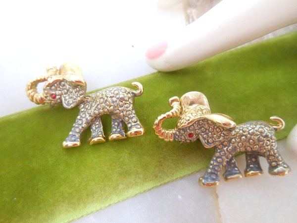 Vintage Elephant Scatter Pin SET Enamel Rhinestone Good Luck Figural Brooch Jewelry Republican Gift Mid Century, VivianJoel.com