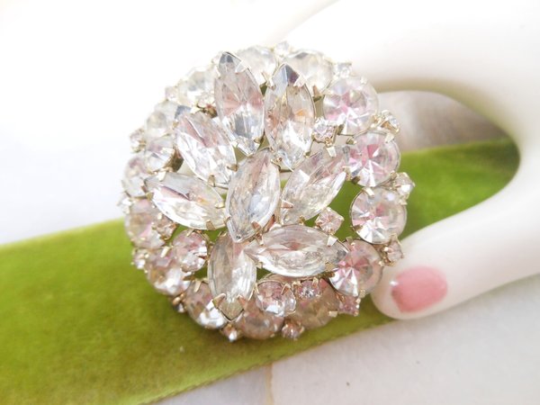 Vintage Snowflake Pin Brooch Layered Rhinestone Flower Clear Crystal JULIANA Mid Century Jewelry Gift, VivianJoel.com