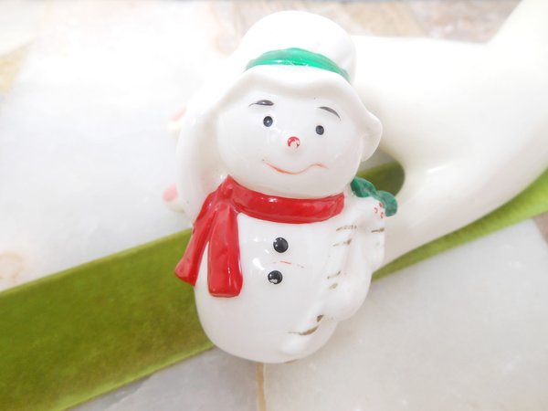 Vintage Miniature Snowman Christmas Candy Cane Bone China Taiwan Stocking Stuffer Gift, VivianJoel.com