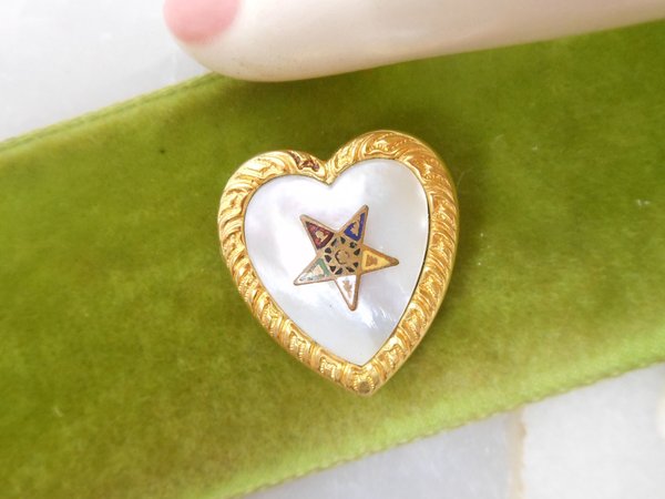 Vintage Pittman Keeler Brooch EASTERN STAR Pin Enamel Gold Fill GF Designer Jewelry Heart Gift Masonic Mid Century, VivianJoel.com