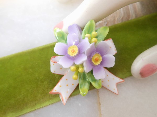 Vintage Purple Pansy Brooch Bone China Porcelain Ceramic Flower Pin Bouquet Jewelry Gift THAILAND, VivianJoel.com