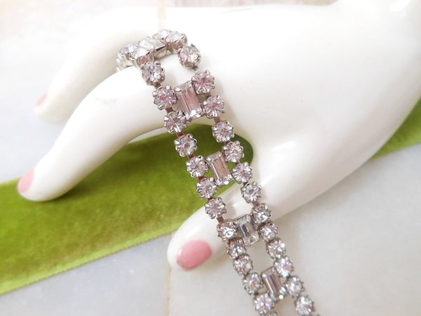 Vintage WEISNER Rhinestone Ice Clear Crystal Art Deco Style Hollywood Glam Jewelry Mid Century, VivianJoel.com