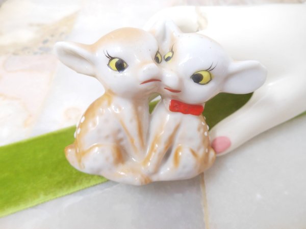 Vintage JAPAN Big Eye Deer Fawn Miniature Ceramic Porcelain Figurine Christmas Anytime Reindeer Mid Century Gift *as is*, VivianJoel.com