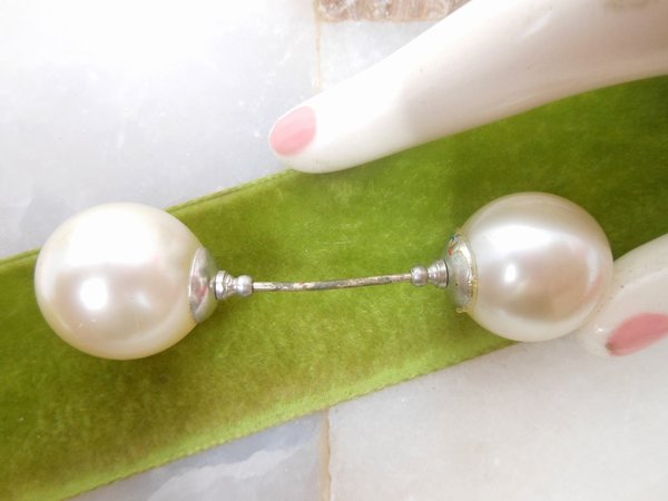 Vintage Art Deco Glass Pearl Hat Dress Stick Pin Brooch Double End Jabot Victorian Jewelry Gift Mid Century, VivianJoel.com