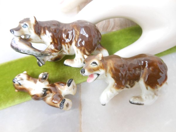Vintage LOT 3 Miniature Bear Redware with Trout Fish Ceramic Porcelain Bone China Mini Figurine Mid Century Gift, VivianJoel.com