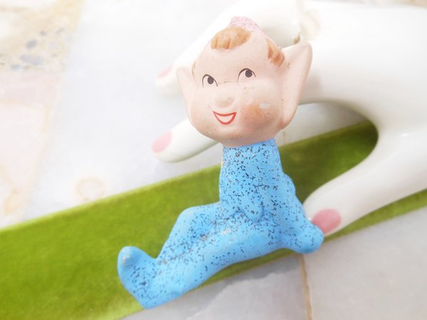Vintage Christmas JAPAN Pixie Elf Tree Ornament Mica Paper Mache Glitter Doll Mid Century *as is*, VivianJoel.com