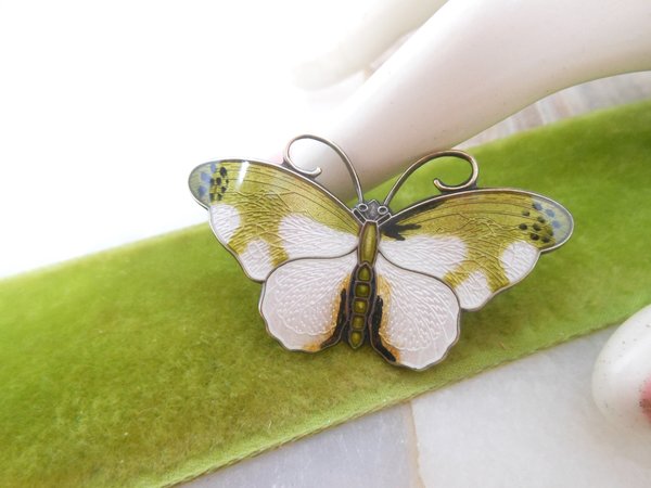 Vintage Norway STERLING SILVER Butterfly Pin Brooch Hroar Prydz Enamel Guilloche Figural 925 Mid Century Jewelry *as is*, VivianJoel.com