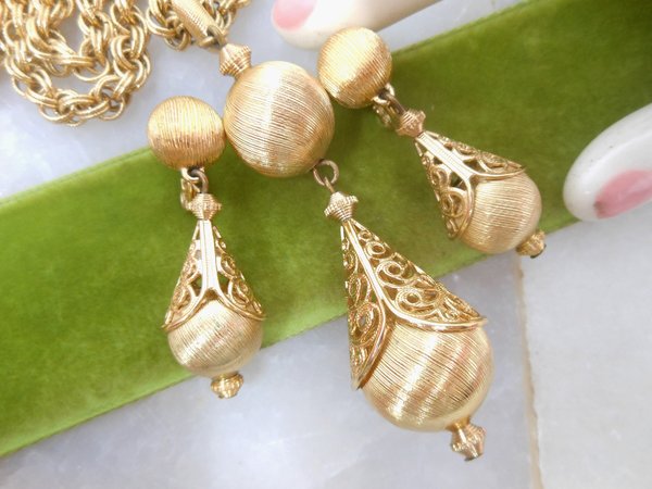 Vintage MONET BOLERO Necklace Earrings Set Dangle Drop Filigree Iconic Designer Runway Gold Plate Mid Century Book Piece, VivianJoel.com