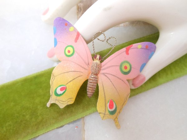 Vintage Pink Butterfly Pin Mod Brooch Happy Colors Enamel Sugar KOREA Insect Bug Mid Century Jewelry Gift, VivianJoel.com