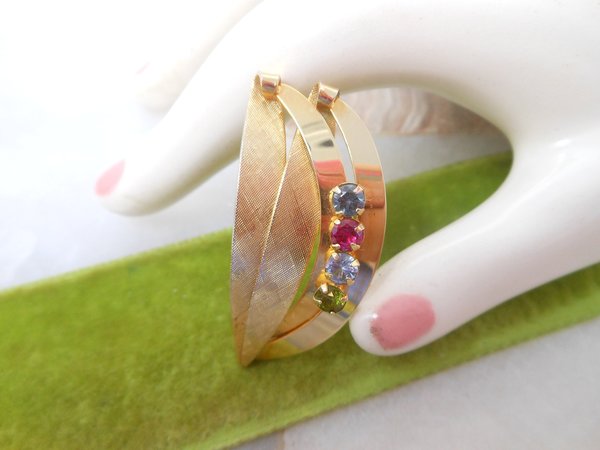 Vintage Designer Gold Fill Pin Brooch Fruit Salad Crystal Rhinestone Leaf GF Mid Century Jewelry Gift, VivianJoel.com