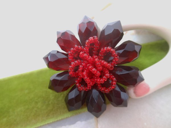 Vintage Mod Chunky Brooch Bead Cluster Pin Ruby Red Lucite Glass Seed Flower Mid Century Jewelry Gift, VivianJoel.com