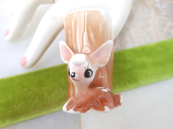 Vintage Fawn Deer Reindeer Toothpick Holder Vase Ceramic Japan Figurine Tree Stump Christmas Anytime Mid Century Gift, VivianJoel.com