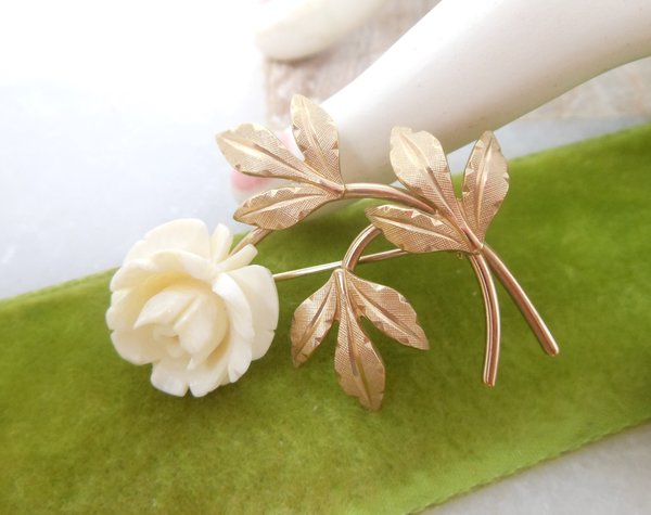 Vintage VAN DELL Brooch Carved Rose Flower Pin Gold Fill Designer Mid Century GF Jewelry Gift, VivianJoel.com