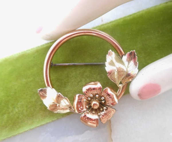 Vintage DIANA Flower Brooch Designer Wreath Pin GF Gold Fill Gold Overlay Mid Century Jewelry Gift, VivianJoel.com