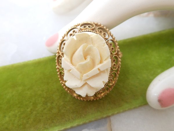 Vintage CATAMORE Rose Brooch Gold Fill  Designer Carved Flower Pin 12K GF Mid Century Jewelry Gift, VivianJoel.com