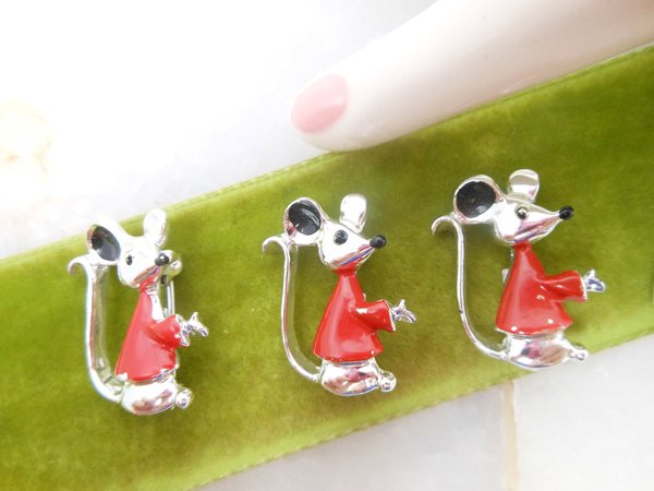 Vintage LOT 3 Mouse Mice Scatter Pin Brooch Set  Figural Petite Enamel Jewelry Gift Mid Century, VivianJoel.com