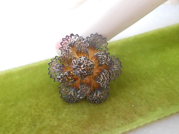 Vintage STERLING SILVER Petite Pin Designer Filigree Flower Brooch Cannetille 925 Mid Century Jewelry Gift, VivianJoel.com