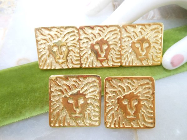 Vintage ANNE KLEIN Lion Logo Brooch Earrings Set Gold Plate Pin Designer Runway Jewelry, VivianJoel.com