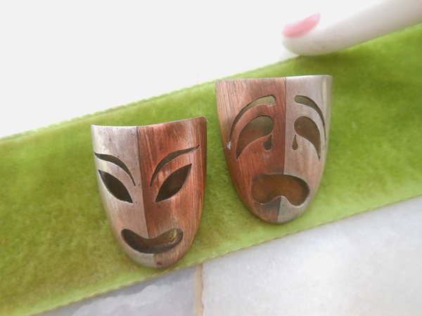 Vintage METALES CASADOS Mexico Sterling Copper Drama Brooch Set Scatter Pin Comedy Tragedy Thespian Mid Century Jewelry Gift, VivianJoel.com