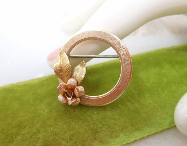 Vintage KREMENTZ Flower Rose Designer Brooch Gold Overlay Pin Petite Classic Jewelry Mid Century Gift, VivianJoel.com