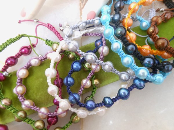 Vintage Braided Bracelet LOT 10 Colorized Pearl Friendship Bridesmaid Party Collection Destash Boho Jewelry Gift, VivianJoel.com